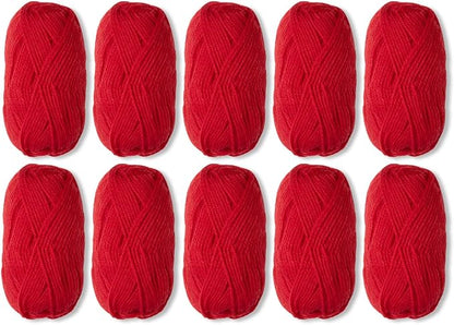 Knit Picks Wool of The Andes Yarn Pack - 10 Skeins of Red 100% Wool Worsted Weight Yarn (Red)