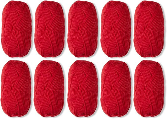 Knit Picks Wool of The Andes Yarn Pack - 10 Skeins of Red 100% Wool Worsted Weight Yarn (Red)