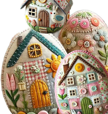 Pootelifys Patchwork Felt Egg House DIY Kit, Hand-Embroidered Felt Easter Egg Kit (with Material Pack),Home Easter Party Decoration Supplies (D) - Image 4