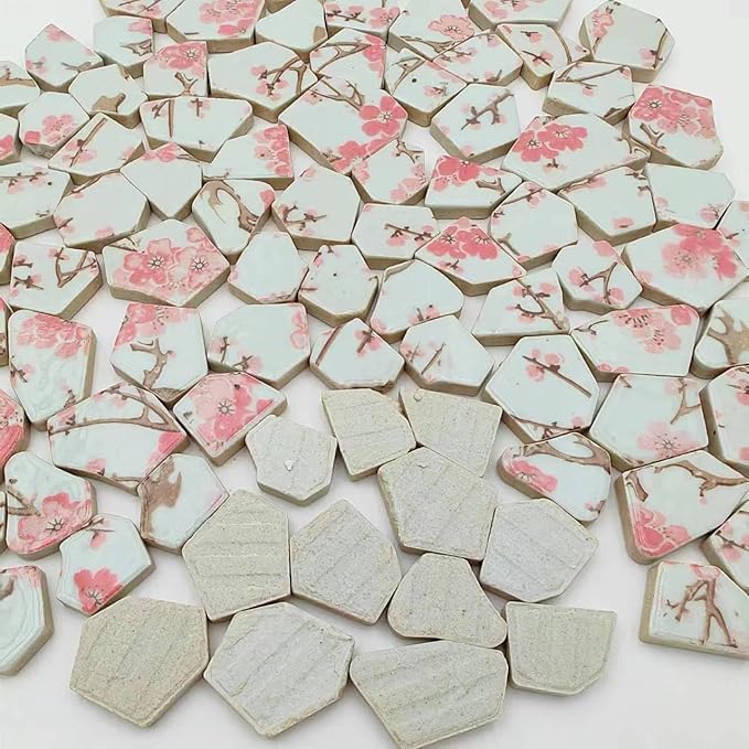 1.1 LB Porcelain Ceramic Mosaic Tiles,Broken Irregular Mosaic Tiles for DIY Craft Floor,Kitchen,Pool, Flower Pots Mosaic Making Supplies (Porcelain 10)