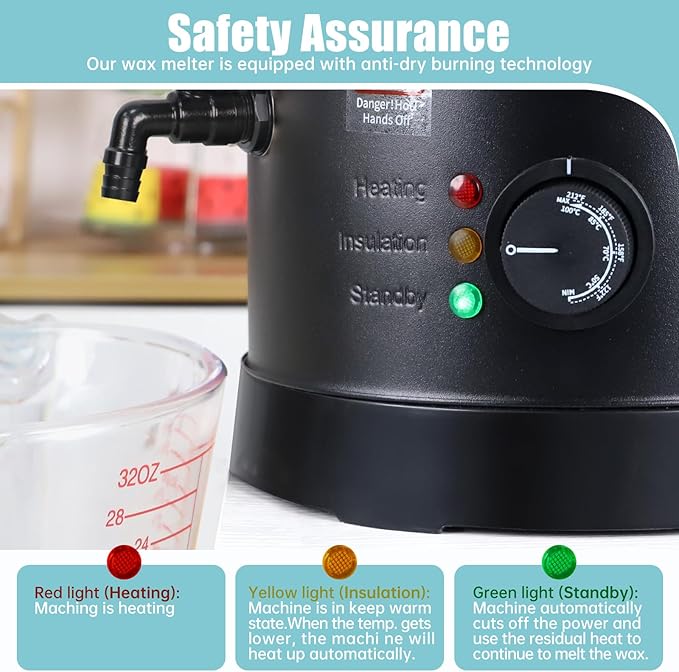 TOAUTO 20Lbs Wax Melter for Candle Making - Candle Wax Melting Pot with Three Power Adjustment 60 to 100 Degrees Temp Setting for Soy Wax Business Candle Making(Black)