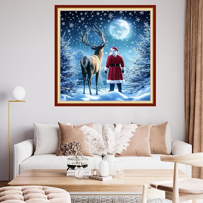 Funchey Stamped Cross Stitch Kits, DIY Cross Stitch Pattern for Adults Beginners Needlepoint Kits Embroidery Kit Arts and Crafts 11CT&Santa Claus Snow Scene 18x18 inchs