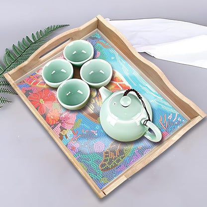 DIY Diamond Art Wooden Tray Kit, Food Tray with Handle Diamond Painted Table Decoration Tray, for Breakfast, Bar Dinner Table Diamond Dots Gem Painting Art Set for Beginners (#09-Sea Turtle)
