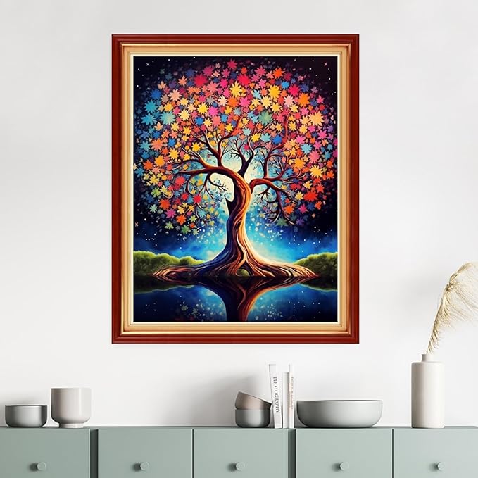 Dimensean Stamped Cross Stitch Kits Full Range of Embroidery Patterns Starter Kits for Beginners Adult DIY Cross Stitches Needlepoint Kits 11CT- Magic Tree 16x20 inch