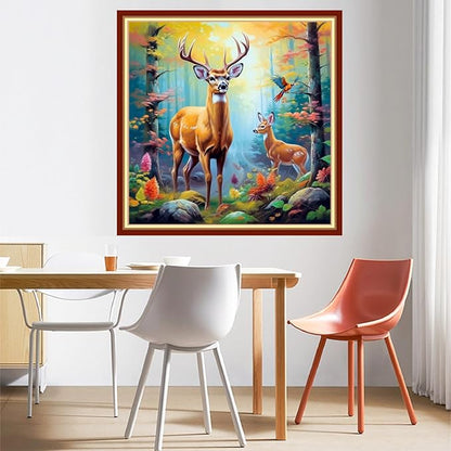DMCVIVR Stamped Cross Stitch Kits for Beginners Adults Needlepoint Kits for Beginners Embroidery Kits for Adults Crossstitch Kit for Beginners 11CT-Forest elk 18x18 inchs