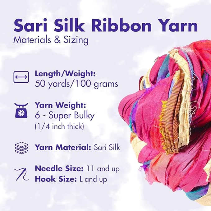 DARN GOOD YARN Recycled Sari Silk Ribbon Yarn “at The Bahamas” Dyeable 100 Grams, 50 Yards, 1 Skein Handmade one of a Kind