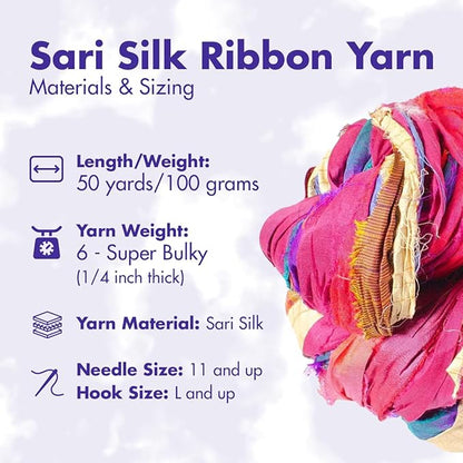 DARN GOOD YARN Recycled Sari Silk Ribbon Yarn “at The Bahamas” Dyeable 100 Grams, 50 Yards, 1 Skein Handmade one of a Kind