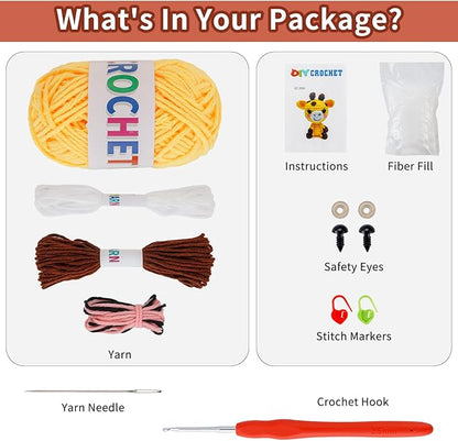 Crochet Kit for Beginners Crochet Animal Kit Crafts for Adults with Step by Step Video Tutorial Hobbies for Women Crochet kit Crochet Animals Beginner Crochet kit DIY Knitting Supplies（Handsome Deer）