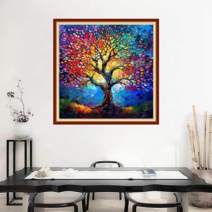 Joyhoor Stamped Cross Stitch Kits for Beginners Needlepoint Kits for Adults Embroidery Kits 11CT Counted Cross Stitch Kits Printed Embroidery Pattern-Luminous Tree 18x18 inchs