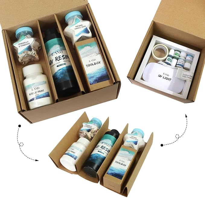 iLAND Craft Kits for Adults DIY UV Resin Kit Beach Themed Crafting Ocean Resin Art Creative Adult Crafts for Women Resin Art Set for Beginers Crafty Gifts for Women Teen Girls on Christmas Romantic