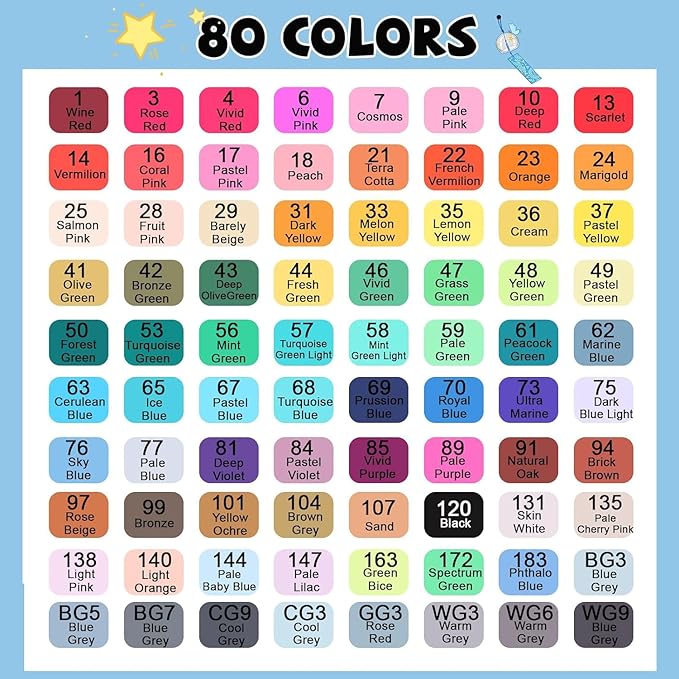SALAHEYO 80 Colors Alcohol Markers with Base Art Drawing Markers Set for Adults Painting,Coloring,Sketching, Comics, Illustration- Refillable