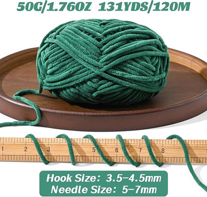3 Pack Soft Chenille Yarn for Crocheting, Fluffy Chunky Crochet Yarn for Baby Blanket, (5.29oz/196.8yds) Fuzzy Velvet Yarn for Amigurumi&DIY Puzzle、Crafts、Scarf(3 Army Green)