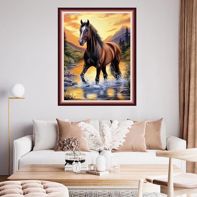 Fanxvivy Stamped Cross Stitch Kits for Beginners Full Range of Cross Stitching Preprinted Embroidery Kits for Adults, 11CT Embroidery Pattern Needlepoint Kits-Sunrise Steed 16x20 inch