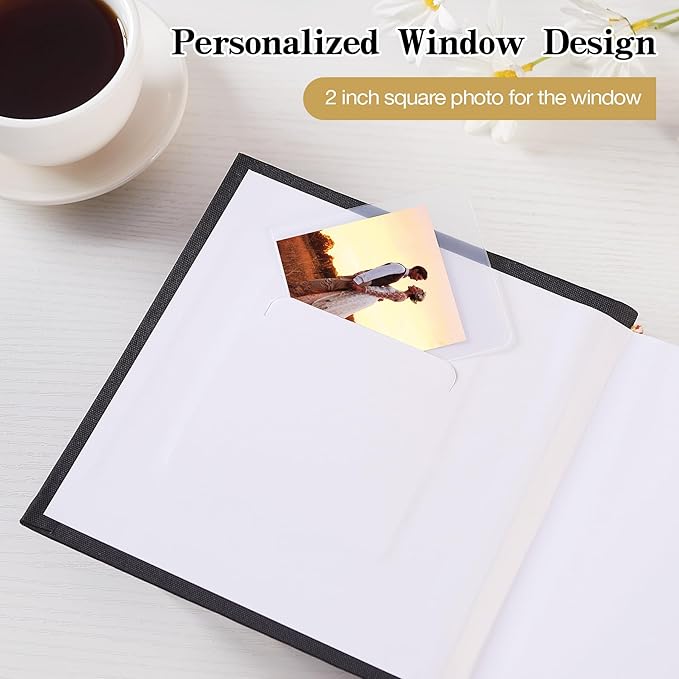 Mublalbum Small 4x6 Photo Album Linen Cover with Memo Areas Photobook Pictures Book Holds Vertical Pockets for Wedding Family Baby and Vacation (Black)