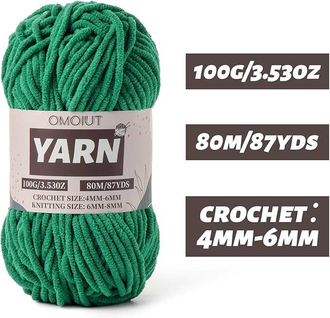 Fluffy Chenille Yarn for Crocheting - Baby Yarn for Crocheting Soft Blanket - 3 Pack of 100g/(87.4yds) Crochet Amigurumi Chunky Yarns - Super Bulky 5 Velvet Yarns (3 Green)