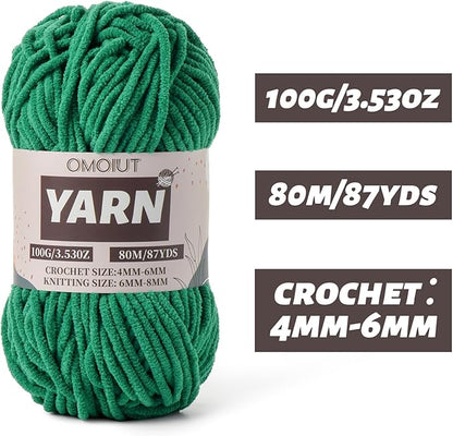 Fluffy Chenille Yarn for Crocheting - Baby Yarn for Crocheting Soft Blanket - 3 Pack of 100g/(87.4yds) Crochet Amigurumi Chunky Yarns - Super Bulky 5 Velvet Yarns (3 Green)