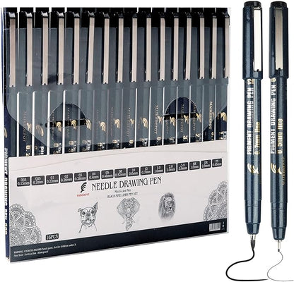 MAIKEDEPOT Micro Fineliner Drawing Art Pens Calligraphy Pens for Artist Drawing Supplies, 16 Set Waterproof Black Ink Pens for Sketching,Outline,Stippling