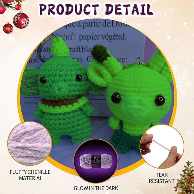 kaidun 5 Rolls Fuzzy Glow in The Dark Chenille Yarn, Soft Cute Luminous Crochet Yarn Glow Sewing Craft DIY Kit for Crocheting & Knitting, Christmas Halloween Decoration Supplies Gift, 76.5 Yard/Roll
