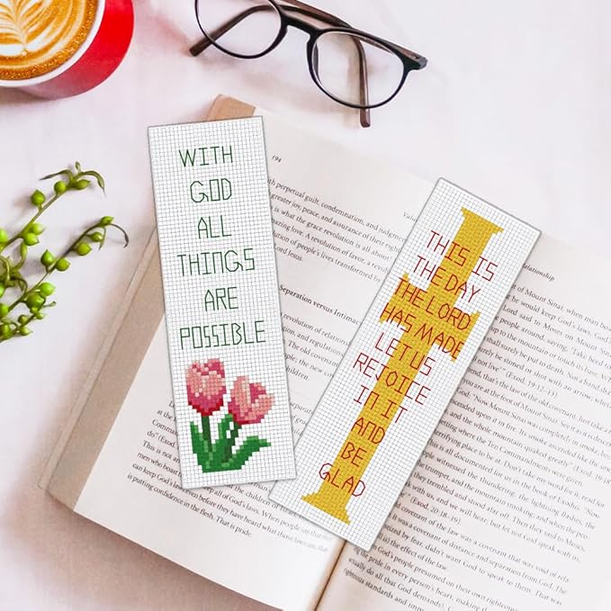 ORIGACH 6 Pcs Cross Stitch Bookmark Kit for Beginner with Backing Felt Floss Instruction Bible Verses Stamped Embroidery Bookmark Kit for Starters Adults Book Lovers