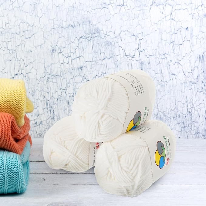 3 Rolls Crochet Cotton Yarn Bundle for DIY Knitting and Crocheting Soft Flexible Cotton Thread for Crafting Sweaters Hats Scarves Skin-Friendly Each