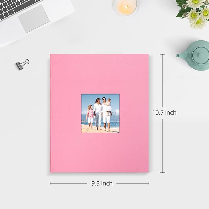 Mublalbum 2 Pack Small 8x10 Photo Album 2 Pack Linen Cover with Display Window Mini Picture Book Each Holds 52 Vertical Pockets for Artwork Postcards or Pictures Storage (Pink)