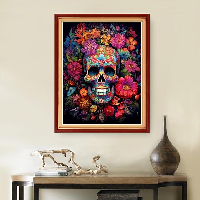 DMCVIVR Stamped Cross Stitch Kits for Beginners Adults Needlepoint Kits for Beginners Embroidery Kits for Adults Crossstitch Kit for Beginners 11CT-Skeleton Flower 16x20 inch