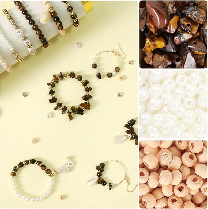 TOIPINIO Bracelet Making Kit Jewelry Making Supplies Kit Natural Stone Beads for Irregular Natural Stone with for DIY Craft -1736 PCS Friendship Bracelet/Necklace/Earrings for Adults (Tiger's Eye)