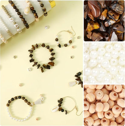 TOIPINIO Bracelet Making Kit Jewelry Making Supplies Kit Natural Stone Beads for Irregular Natural Stone with for DIY Craft -1736 PCS Friendship Bracelet/Necklace/Earrings for Adults (Tiger's Eye)