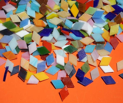 Lanyani Diamond Glass Mosaic Tiles Pieces Stained Glass for Crafts, Mixed Bright Colors and Patterns, 500g/1.1lb