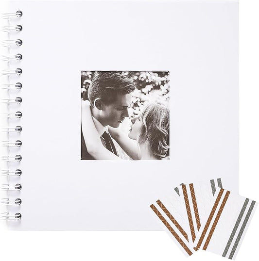 MEMOTOR Scrapbook 8 x 8 Inch DIY Square Photo Window + 3 Corner Stickers, Photo Album Hardcover Kraft Paper White 20 Sheets/ 40 Pages