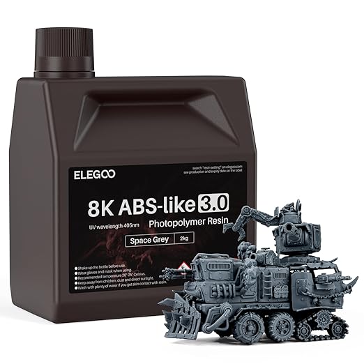 ELEGOO ABS-Like 8K 3D Printer Resin 3.0, 405nm Photopolymer Resin for 12K/14K/16K Mars Saturn Jupiter MSLA DLP LCD 3D Printing with Strength and Toughness, Space Grey 2000g