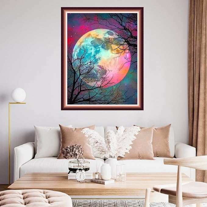 Fanxvivy Stamped Cross Stitch Kits for Beginners Full Range of Cross Stitching Preprinted Embroidery Kits for Adults, 11CT Embroidery Pattern Needlepoint Kits-Magical Moonlight 16x20 inch