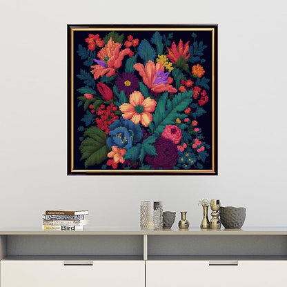 Findvoor Stamped Cross Stitch Kits for Beginners Full Range of Cross Stitching Embroidery Pattern for Adults, 11CT DIY Needlepoint Embroidery Starter Kits-Colorful Flowers 17.7x17.7 inch