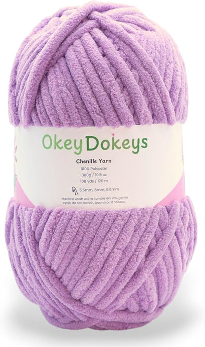 Okey Dokeys 300g Jumbo Velvet Chenille Yarn 7 Jumbo – Plush, No-Fray, Durable Plushies, Posh Soft Crochet Projects Beginner Friendly (130 yds) (Lavender Latter Purple (104), 1 Pack (17.90/Skein))
