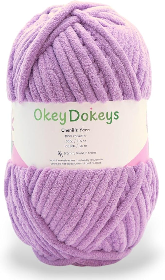 Okey Dokeys 300g Jumbo Velvet Chenille Yarn 7 Jumbo – Plush, No-Fray, Durable Plushies, Posh Soft Crochet Projects Beginner Friendly (130 yds) (Lavender Latter Purple (104), 1 Pack (17.90/Skein))
