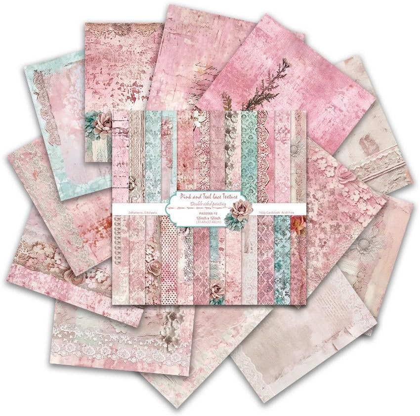 Pink Lace Scrapbook Paper Vintage Flower Pattern Papers Pad 12×12,24 Sheets Double-Sided Bobo Floral Scrapbooking CardStock Paper Pad for Holiday Cardmaking DIY junk Journal Papers. - Image 6