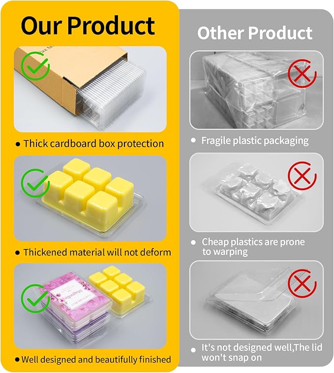 Wax Melt Container Clamshell Packaging Mold Box Stand for Plastic Clear Empty Wax Candle Melt Tart Packaging Cube Container Clamshell Mold Holder Organizer Tray Empty Shape Bulk wth Lid