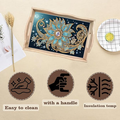 SHLUHA Diamond Art Kits for Adults Wooden Serving Trays with Handle Food Tray for Breakfast Home Decor Gift