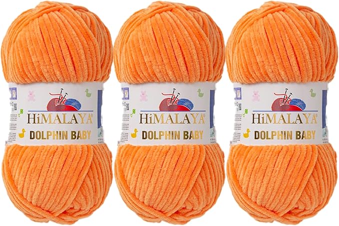 3 Skein/Pack Himalaya Dolphin Baby Chenille Yarn, Each Ball 100 gr (3.5 oz), 120 m (132 Yards), 100% Polyester, Super Bulky Baby Blanket Velvet Amigurumi Yarn, 80316 - Orange