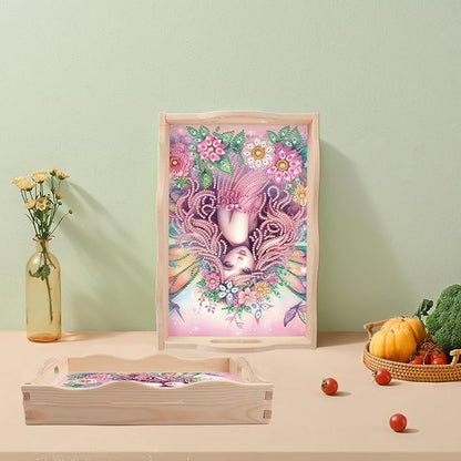 JZHYOAN Diamond Painting Trays for Adults, DIY Art Fruit Platters Entertaining Breakfast Coffee Table Home Decoration, Special Creative Design, Large Serving Platte for Living Room Dining