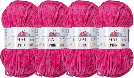 4 Skein/Pack Himalaya Dolphin Baby Chenille Yarn, Each Ball 100 gr (3.5 oz), 120 m (132 Yards), 100% Polyester, Super Bulky Baby Blanket Velvet Amigurumi Yarn, 80314 - Fuchsia