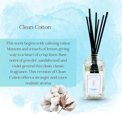 Preston and Lee Reed Diffuser Set | 100 ml (3.4 fl oz) Clean Cotton Scent | Reed Diffuser Set | Aromatherapy Diffusers | Natural Reed Diffuser Oil for Home and Spa Fragrance