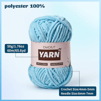 Chenille Velvet Yarn - 12 Pack Baby Yarn Set for Crocheting & Amigurumi - 600g (787yd), Crochet Hooks, Stitch Markers, Fluffy Stuffing, Accessories