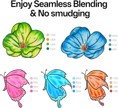 HOTU Alcohol Markers Brush and Fine Tip 50 Colors Dual Tips Art Marker Set Alcohol-based Sketch Pens with Carrying Case，Non-Bleeding Pad for Art Enthusiast Adults Coloring Illustration