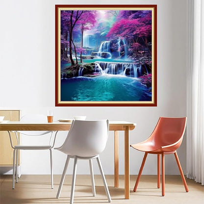 DMCVIVR Stamped Cross Stitch Kits for Beginners Adults Needlepoint Kits for Beginners Embroidery Kits for Adults Crossstitch Kit for Beginners 11CT-Waterfall Scenery 18x18 inchs