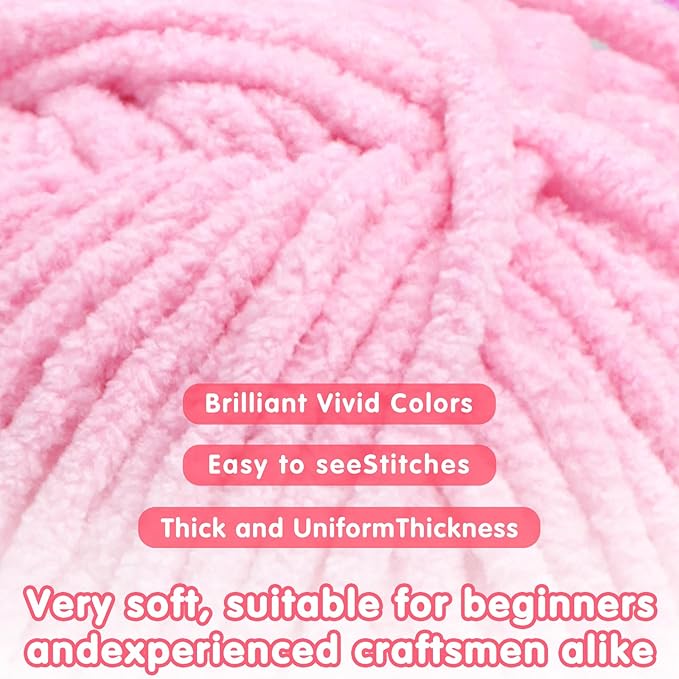 3 * 100g Chunky Yarn for Crocheting and Knitting - Easy to Use Plush Chenille Super Bulky Yarn 393yds - Ultra Soft Velvet Baby Blanket Yarn for Beginners & Amigurumi Projects, Azure
