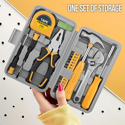 20 Pcs Home Tool Set, Basics Household Tool Kit with Small Mini Carrying Box for Men and Women DIY (Yellow)