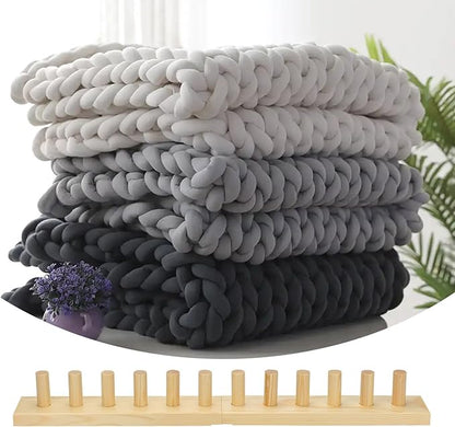 Chunky Knitting Blanket Loom, Thick Yarn Knitting Loom, Chunky Yarn Blanket Loom for Knitting Thick Yarn Projetcs, Foldable and Portable Chunky Blankets Extra Large Loom (24”) (2)