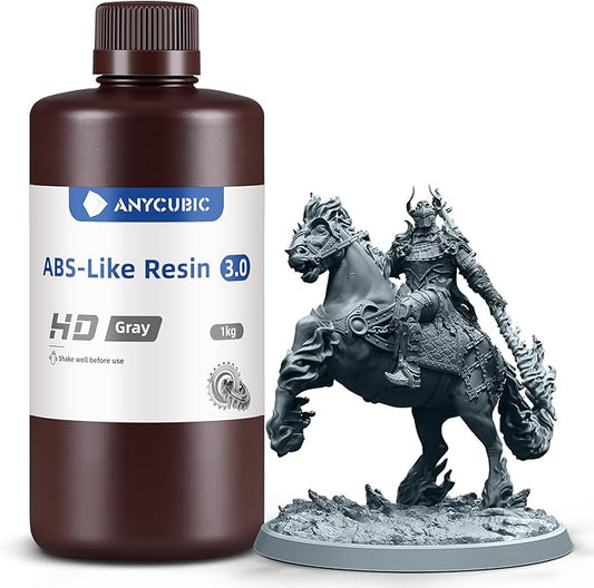 ANYCUBIC 3D Printer Resin, ABS-Like 3.0 Resin for 8K/14K/16K 3D Printing, Strong Strength, High Precision, Low Odor, Wide Compatibility for All LCD Resin 3D Printers (HD Grey, 1kg)
