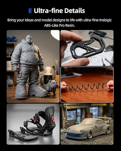 Inslogic ABS-Like Pro Resin 1kg, High Toughness 3D Printer Resin/UV Resin, Fast Curing & Low Odor, Ultra-High Precision Matte Finish for Miniatures, Prototyping & Functional Parts(Black)